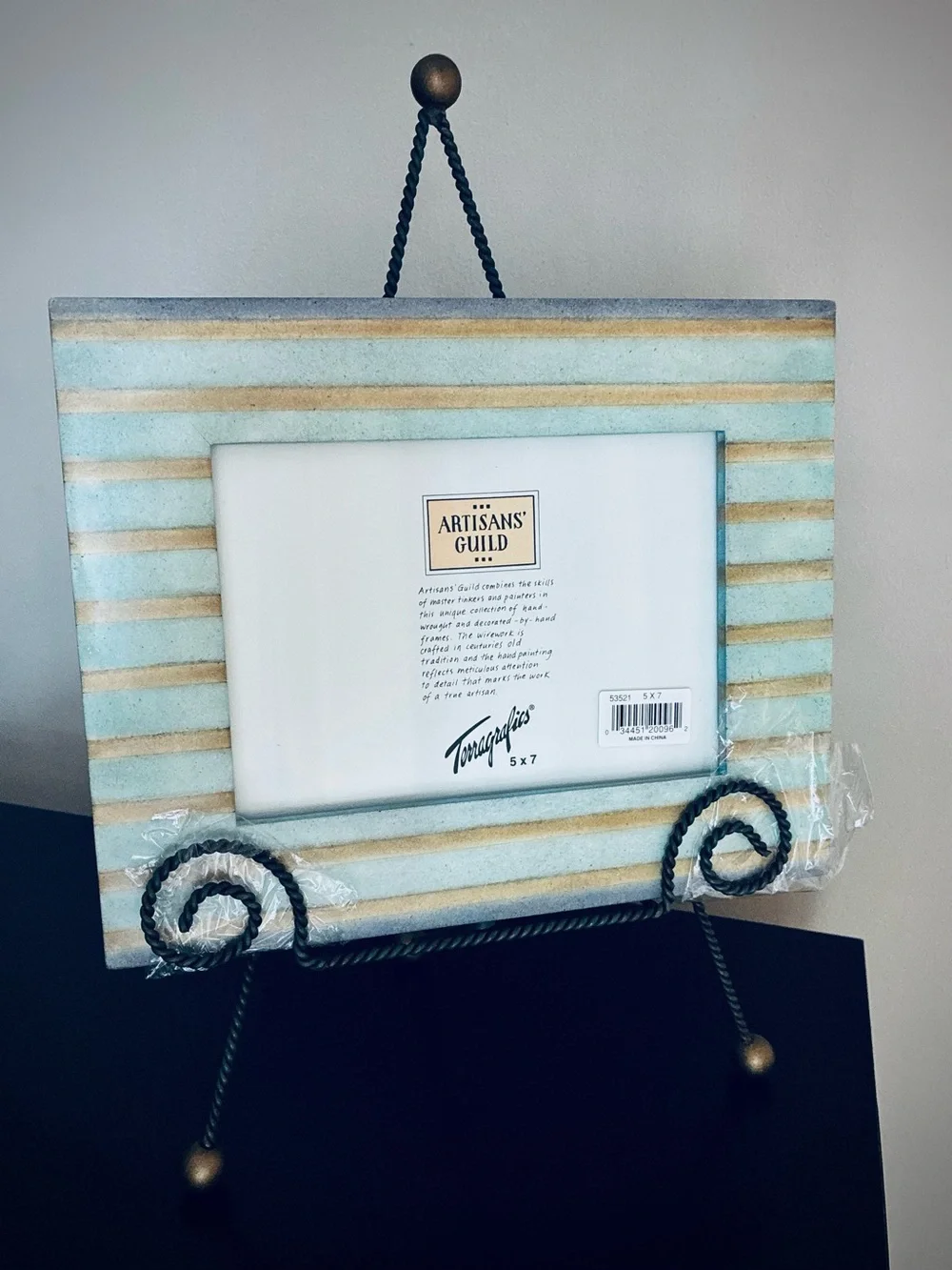 NWT Terragrafics® Artisans Guild French Wire Easel w/Frame, Green, Gold, 1997